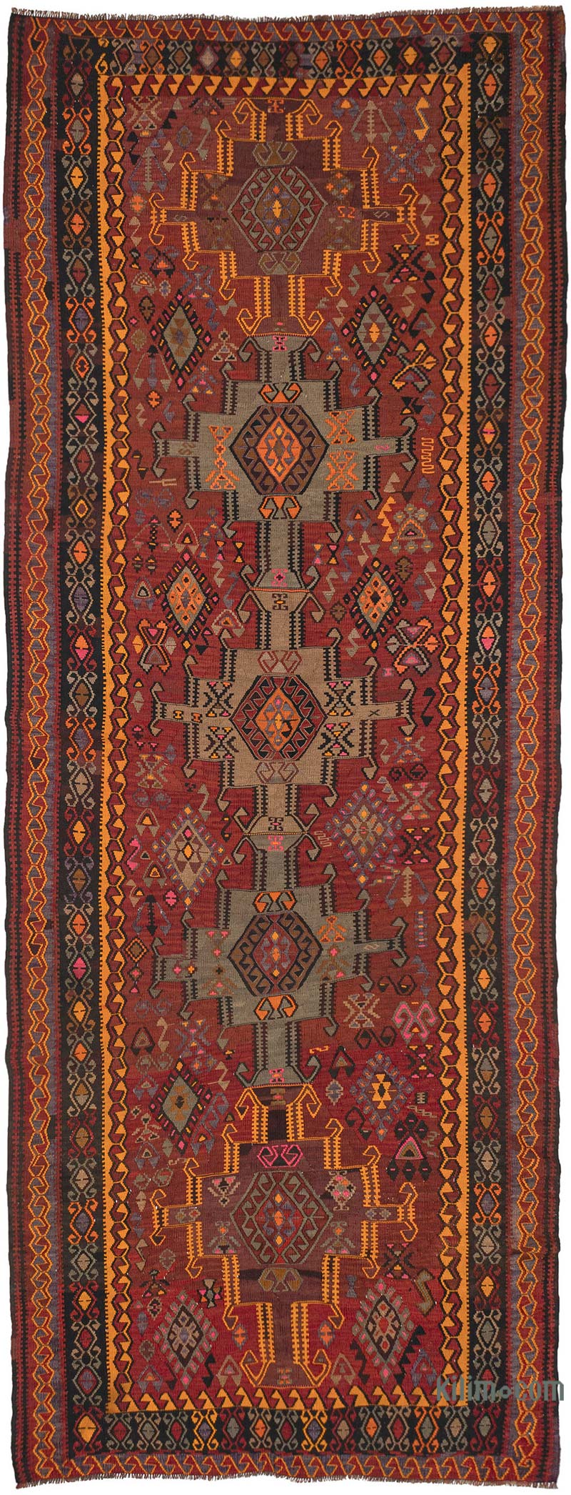 Vintage Kars Kilim Runner - 5' 5" x 13' 7" (65" x 163") - K0083870