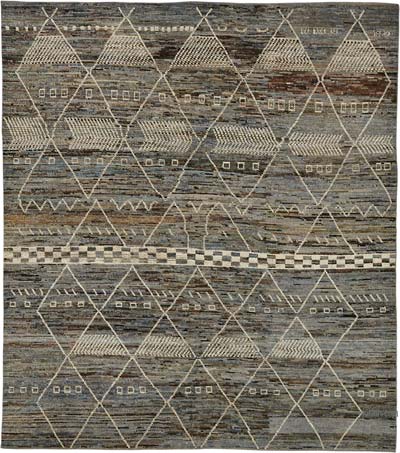 New Moroccan Style Hand-Knotted Rug - 8' 7" x 9' 9" (103" x 117")