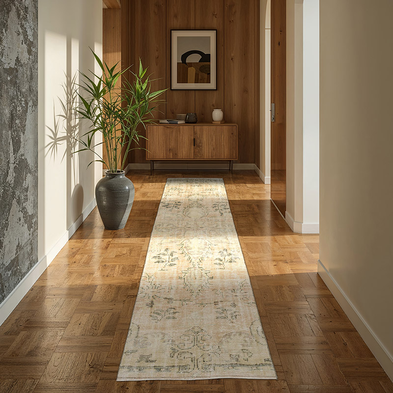Pasillo Vintage Turco Anudado a Mano - 88 cm x 295 cm - K0085409