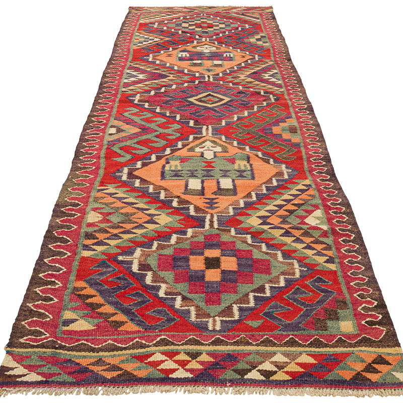 Vintage Herki Kilim Runner - 3' 3" x 10' 10" (39" x 130") - K0085783