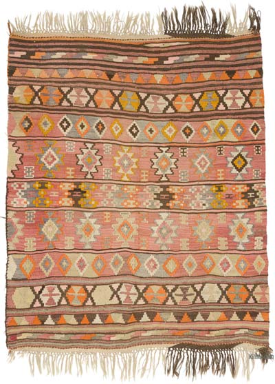 Vintage Bayburt Kilim Rug - 5' 7" x 6' 9" (67" x 81")